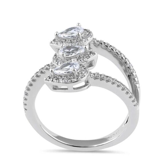 Sterling Silver Triple Pear Halo Wrap CZ Bypass Ring New - Picture 3 of 5